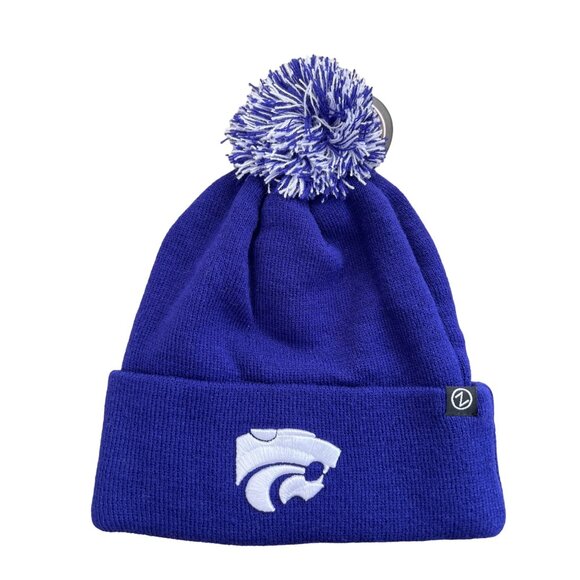 Zephyr Kansas State Wildcats Pom Beanie Hat Unisex OS Park Purple Cozy Knit NEW - Picture 1 of 6
